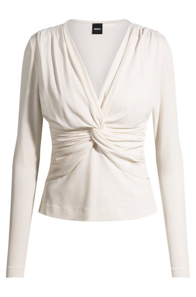 BOSS Blusentop Langarmshirt mit Twist-Front Eulori - Slim Fit von BOSS