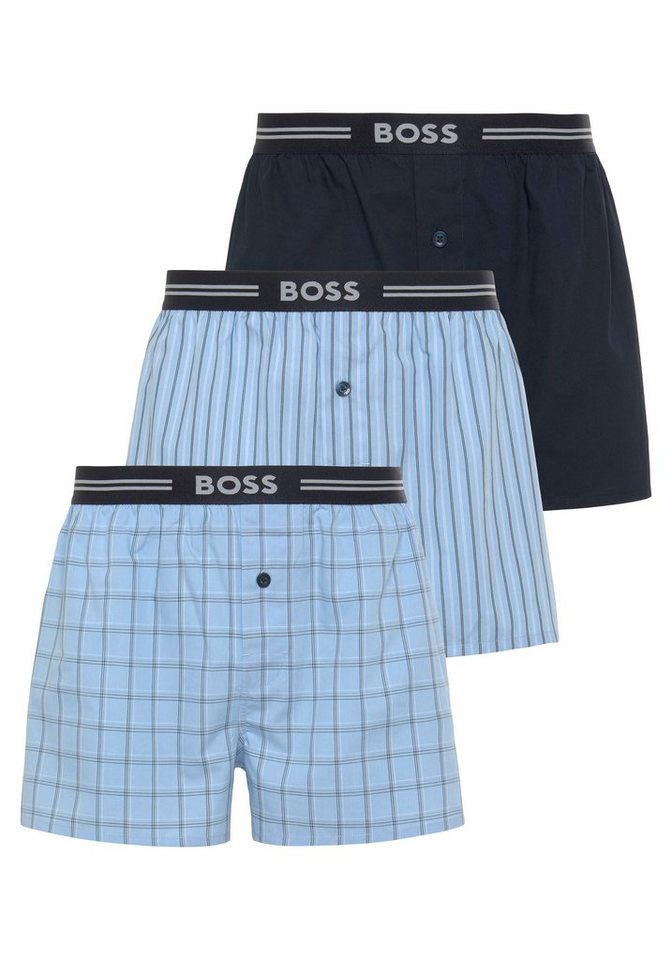 BOSS Boxershorts 3P Woven Boxer (Packung, 3-St., 3er Pack) mit Eingriff mit Knopf von BOSS