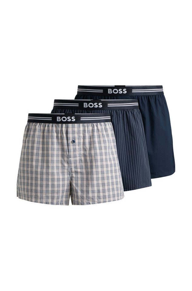 BOSS Boxershorts 3P Woven Boxer (Packung, 3-St., 3er Pack) mit Eingriff mit Knopf von BOSS