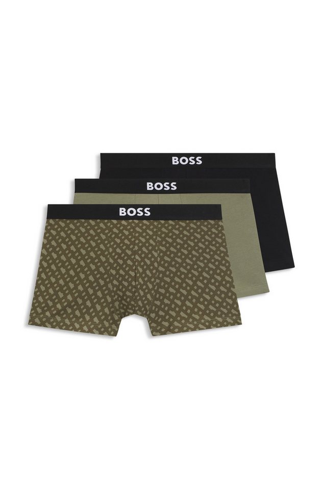 BOSS Boxershorts Trunk 3P BOSS ONE D (3-St) mittlere Bundhöhe, 1x gemustert, 2x unifarben von BOSS