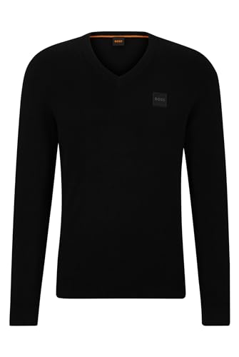 BOSS Herren Kanovano V Regular-Fit Pullover aus Baumwolle mit Kaschmir-Anteil und Logoaufnäher Schwarz001 M von BOSS