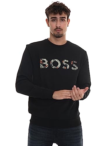 BOSS Herren Weboss Regular-Fit Sweatshirt aus Baumwoll-Terry mit gemustertem Logo Schwarz XL von BOSS