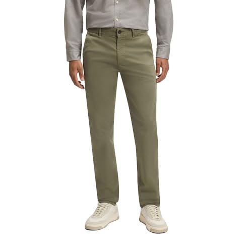 BOSS Herren Chino Slim Slim-Fit Hose aus elastischem Baumwoll-Satin, 342 open green,Größe33W/32L von BOSS