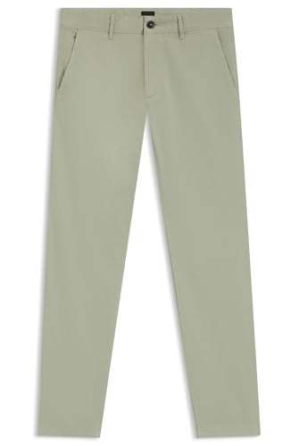 BOSS Herren Chino Slim Slim-Fit Hose aus elastischem Baumwoll-Satin Hellgrün 34/32 von BOSS