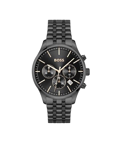 BOSS Chronograph Quarz Uhr für Herren Kollektion Avery mit Schwarzes Edelstahlarmband - 1514256 von BOSS