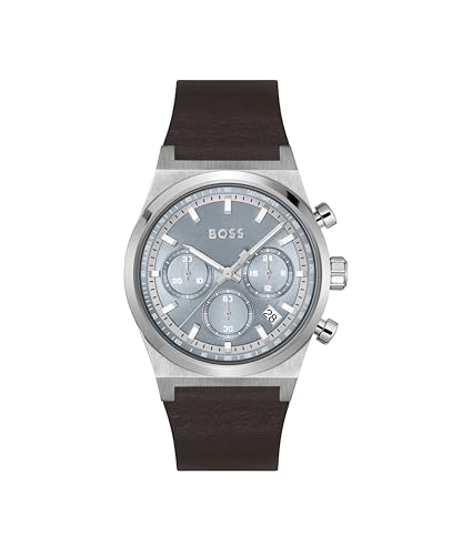 BOSS Chronograph Quarz Uhr für Herren Kollektion Candor Chrono mit Braunes Lederarmband - 1514219 von BOSS