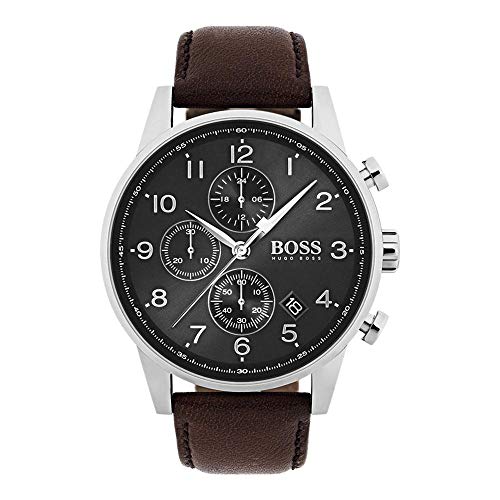 BOSS Chronograph Quarz Uhr für Herren Kollektion Navigator mit Edelstahl-Mesh-Gliederarmband oder Lederarmband von BOSS