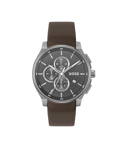 BOSS Chronograph Quarz Uhr für Herren Kollektion Peak 2.0 mit Graues Lederarmband - 1514187 von BOSS
