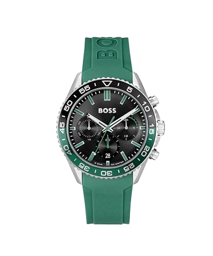 BOSS Chronograph Quarz Uhr für Herren Kollektion Runner Chrono LE mit Türkisgrün Silikonarmband - 1514246 von BOSS