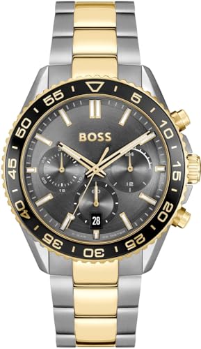 BOSS Chronograph Quarz Uhr für Herren Kollektion Runner mit Gelbgoldfarbenes Edelstahlarmband - 1514144 von BOSS