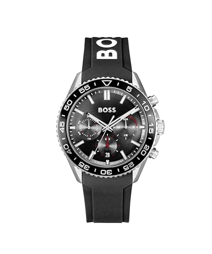BOSS Chronograph Quarz Uhr für Herren Kollektion Runner mit Schwarzes Silikonarmband - 1514141 von BOSS