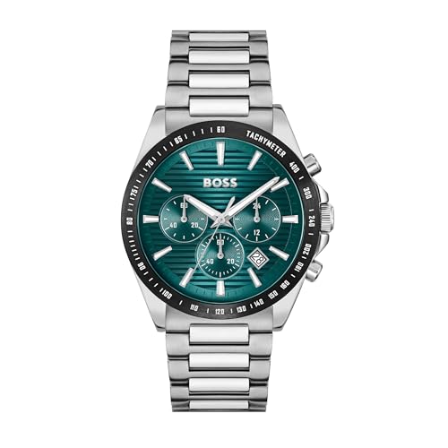 BOSS Chronograph Quarz Uhr für Herren Kollektion Strike Chrono mit Silbernes Edelstahlarmband - 1514241 von BOSS