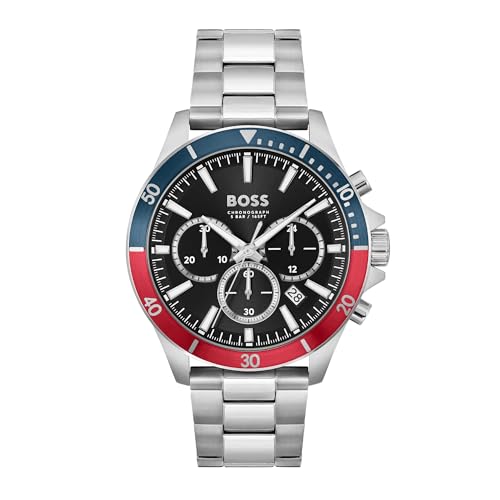BOSS Chronograph Quarz Uhr für Herren Kollektion TROPER mit Silbernes Edelstahlarmband - 1514108 von BOSS