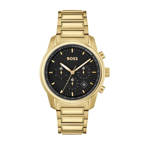 BOSS Chronograph Quarz Uhr für Herren Kollektion Trace mit Goldfarben Edelstahlarmband - 1514006 von BOSS
