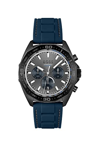 BOSS Chronograph Quarz Uhr für Herren mit Blaues Silikonarmband - 1513972 von Hugo Boss