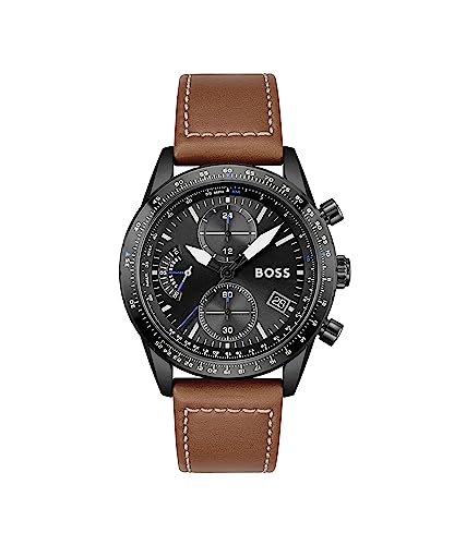 BOSS Chronograph Quarz Uhr für Herren mit Hell-Braunes Lederarmband - 1513851 von BOSS