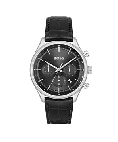 BOSS Chronograph Quarz Uhr für Herren mit Schwarzes Lederarmband - 1514049 von BOSS