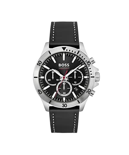 BOSS Chronograph Quarz Uhr für Herren mit Schwarzes Lederarmband - 1514055 von BOSS