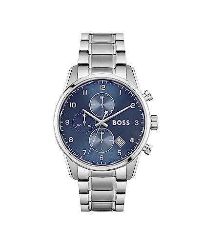 BOSS Chronograph Quarz Uhr für Herren mit Silbernes Edelstahlarmband - 1513784 von BOSS