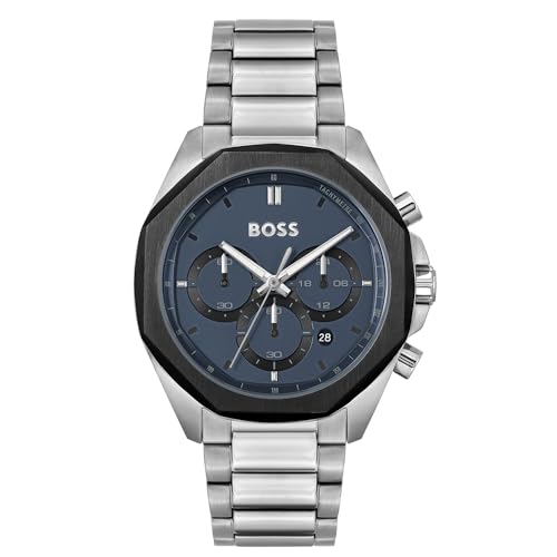 BOSS Chronograph Quarz Uhr für Herren mit Silbernes Edelstahlarmband - 1514015 von BOSS