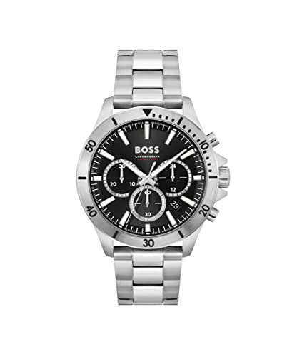 BOSS Chronograph Quarz Uhr für Herren Kollektion TROPER mit Silbernes Edelstahlarmband - 1514057 von BOSS