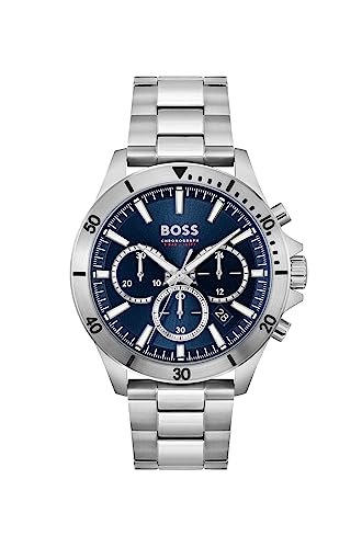 BOSS Chronograph Quarz Uhr für Herren Kollektion TROPER mit Silbernes Edelstahlarmband - 1514069 von BOSS