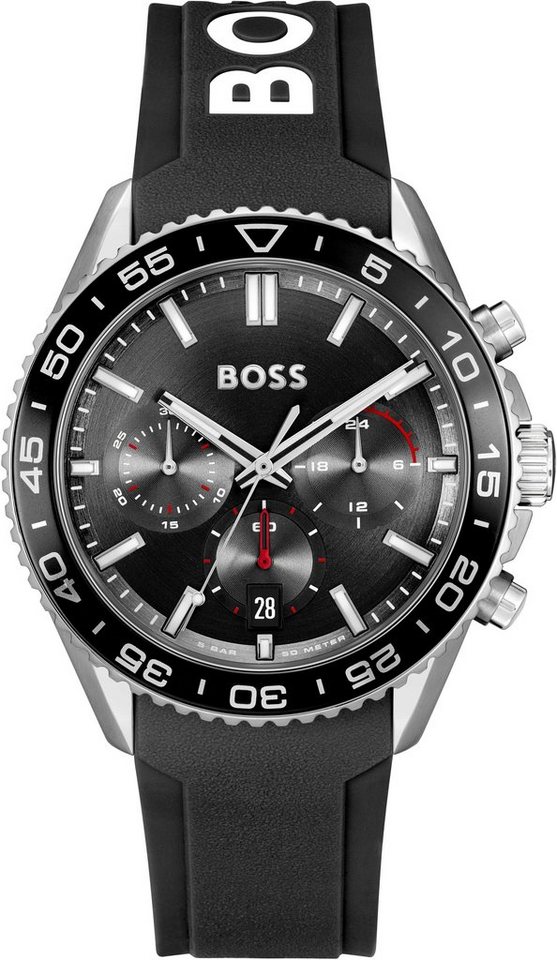BOSS Chronograph RUNNER 1514141, Quarzuhr, Herrenuhr, Armbanduhr, Stoppfunktion, Silikonarmband von BOSS