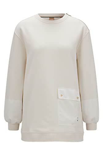 BOSS Damen C Ecarga Relaxed-Fit Sweatshirt aus Bio-Baumwolle mit Reißverschluss an der Schulter Weiß L von BOSS
