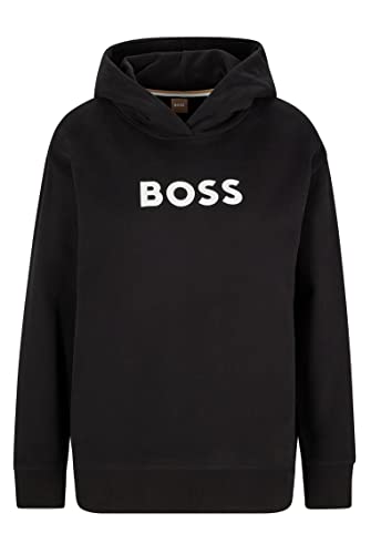 BOSS Damen C Edelight Kapuzen-Sweatshirt aus Baumwolle-Terry mit kontrastierendem Logo Schwarz M von BOSS