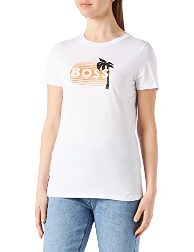 BOSS Damen C Ediary T-Shirt aus Bio-Baumwolle mit Logo-Artwork Weiß L von BOSS