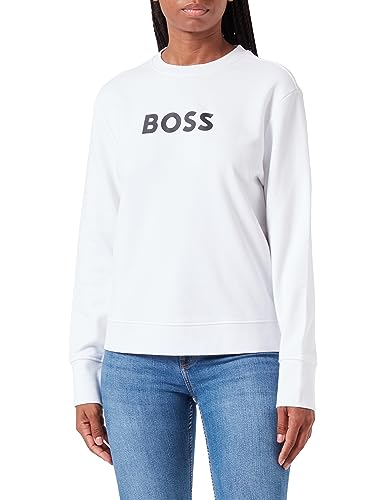 BOSS Damen C Elaboss Baumwoll-Sweatshirt aus French Terry mit Logo-Print Weiß M von BOSS