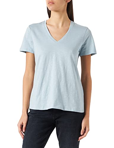 BOSS Damen C Emodern T-Shirt aus strukturierter Baumwolle mit V-Ausschnitt Dunkelblau M von BOSS