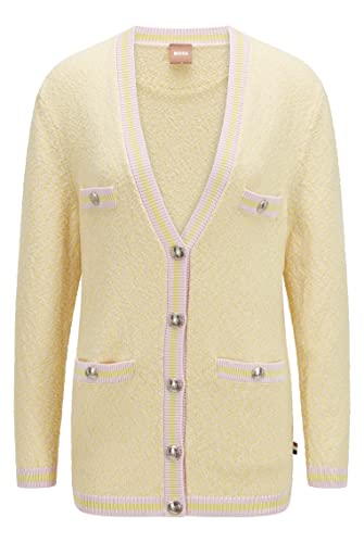 BOSS Damen C Folonia Relaxed-Fit Strickjacke aus zweifarbigem Baumwoll-Mix mit Bouclé-Struktur Gemustert XL von BOSS