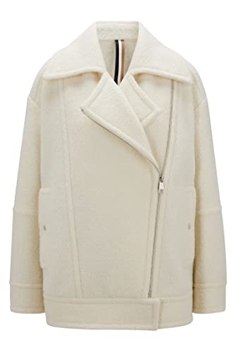 BOSS Damen C Jafea Schwere Jacke mit asymmetrischem Reißverschluss und Oversize-Revers Weiß 46 von BOSS