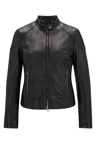 BOSS Damen C Saflima1 Regular-Fit Jacke aus weichem Leder mit Reißverschluss Schwarz 32 von BOSS