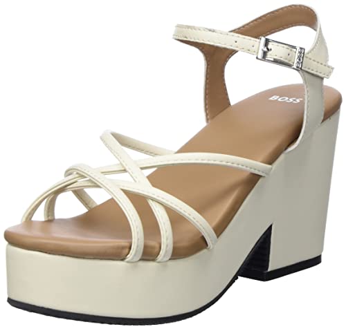 BOSS Damen Cate Wedge FL Sandal, Open White122, 39 EU von BOSS