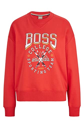 BOSS Damen Ecaisa College Sweatshirt aus Bio-Baumwoll-Mix mit Logo-Artwork Rot XL von BOSS