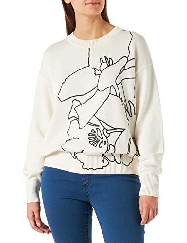 BOSS Damen Famarina Pullover aus Baumwolle und Seide mit abstraktem Blumen-Print Weiß L von BOSS
