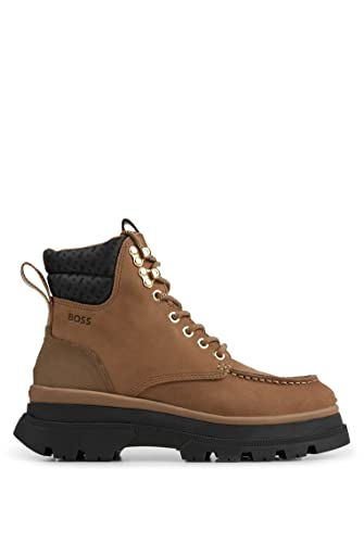 BOSS Damen Foster Halb Boots im Wanderschuh-Stil aus Nubukleder mit charakteristischen Details Beige 38 Größe 38 von BOSS