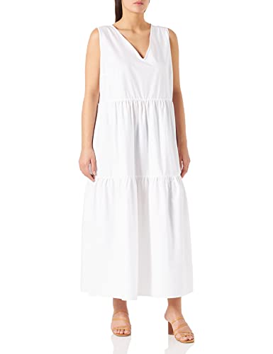 BOSS Damen C Ditesta Ärmelloses Stufenkleid aus elastischer Baumwoll-Popeline Weiß 34 von BOSS