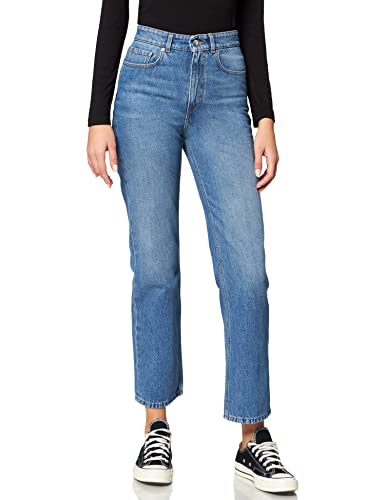 BOSS Damen Straight Crop 2.0 Blaue Regular-Fit Jeans aus italienischem Bio-Baumwoll-Denim Blau 27 von BOSS