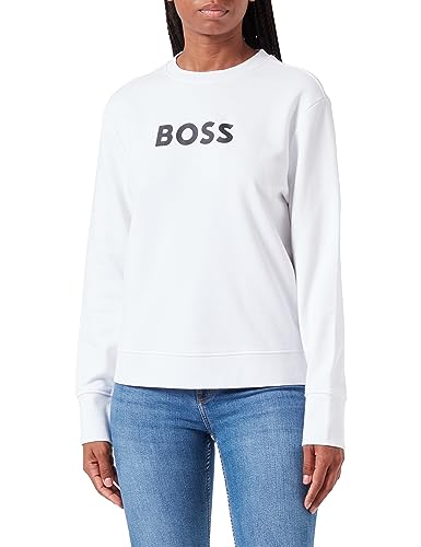 BOSS Damen C Elaboss Baumwoll-Sweatshirt aus French Terry mit Logo-Print Weiß XL von BOSS