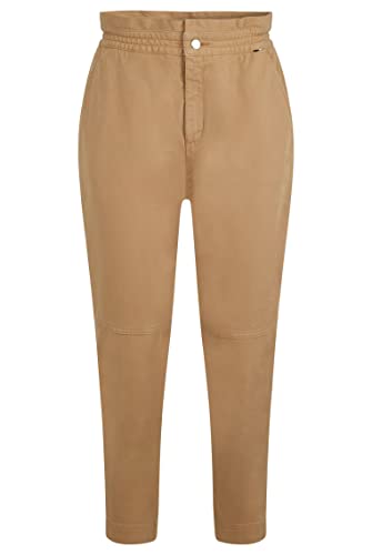 BOSS Damen Tasina1-D Relaxed-Fit Hose aus Stretch-Baumwolle im Paperbag-Stil Beige 36 von BOSS