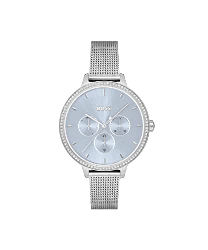 BOSS Multi Zifferblatt Quarz Uhr für Damen mit Silbernes Edelstahl-Mesh-Gliederarmband - 1502662 von BOSS