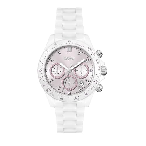 BOSS Multi Zifferblatt Quarz Uhr für Damen Kollektion Novia mit Weisses Keramikband - 1502632 von BOSS