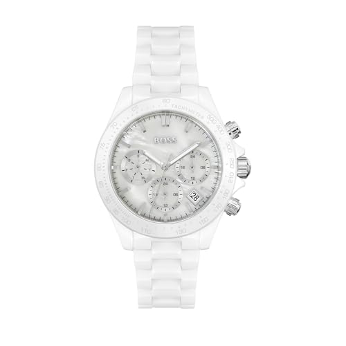 BOSS Multi Zifferblatt Quarz Uhr für Damen Kollektion Novia mit Weisses Keramikband - 1502630 von BOSS
