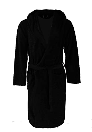 BOSS Fashion Robe mit Kapuze aus leichtem Baumwoll-Frottee, Black, S von BOSS