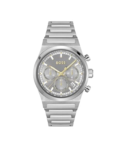 BOSS Chronograph Quarz Uhr für Herren Kollektion Candor Chrono mit Silbernes Edelstahlarmband - 1514221 von BOSS