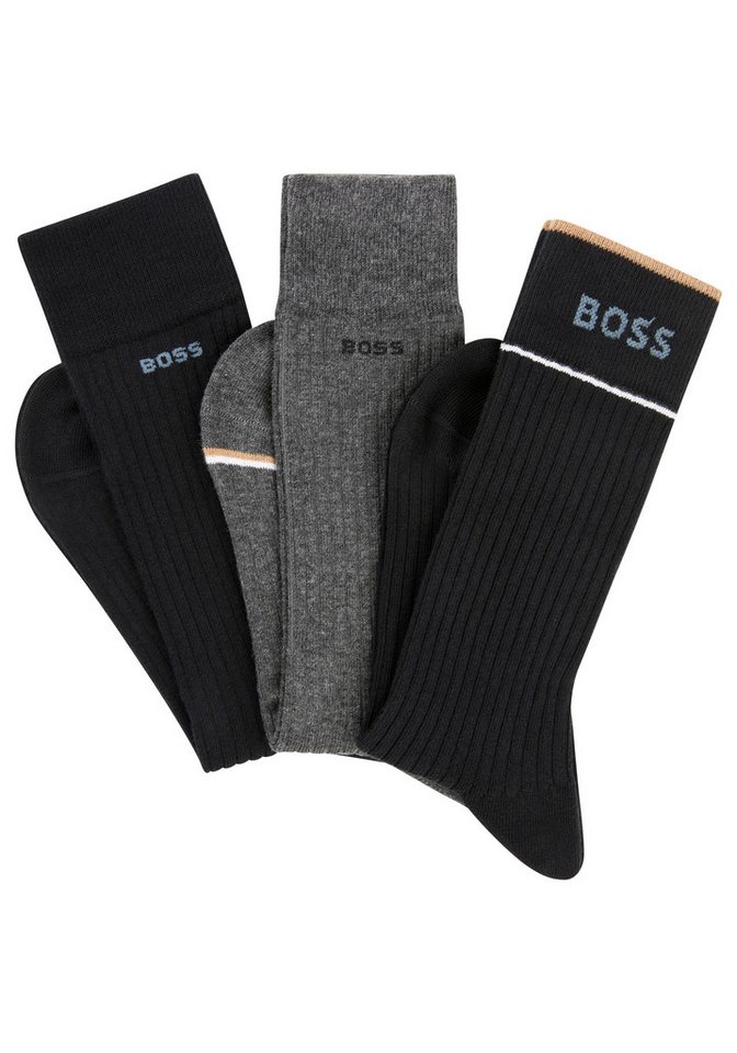 BOSS Freizeitsocken 3P RS Rib Fine CC (Packung, 3-Paar, 3er Pack) mit BOSS Logo von BOSS