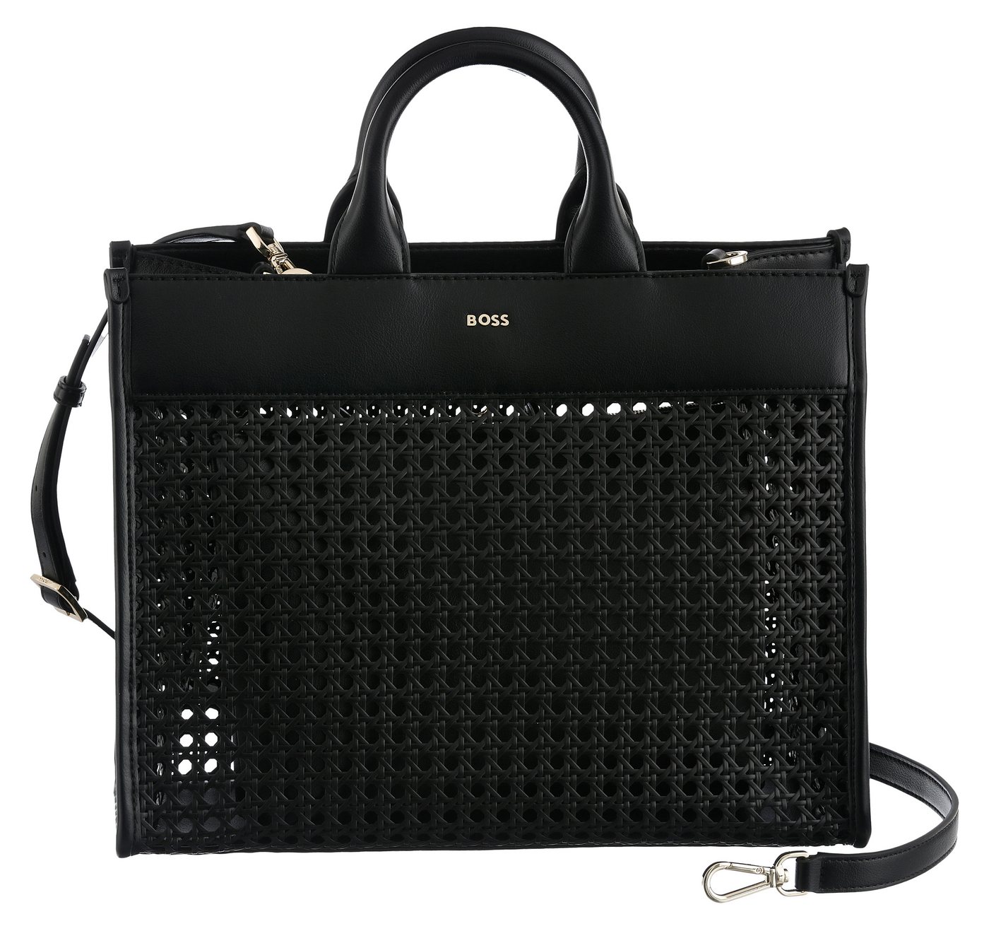 BOSS Henkeltasche Sandy Tote SPU (Set, 2-tlg), Damen Umhängetasche, Schultertasche in Flechtoptik von BOSS